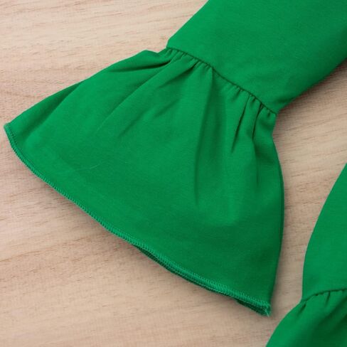 Noubeau Toddler Baby Girl St.Patrick's Day Outfits Ruffle Top Long Sleeve Dress Clover Print Flared Pants+Scarf 3Pcs Clothes in Saudi Arabia