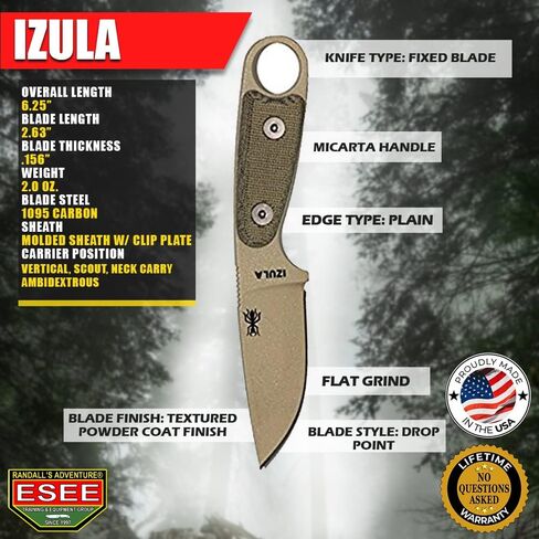 سكاكين ESEE Izula-DT بمقبض وغمد بوليمر مصبوب ولوحة مشبك in Kuwait