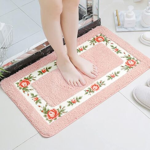Barelove Rose Floral Area Rugs Ultra Soft Low Pile Shag Rug, Non Slip Washable Modern Floor Mat Pad for Living Room Bedroom Bathroom Dorm Kitchen Entryway 19.7 X 23.6 INCH (Heart, Green) in Kuwait