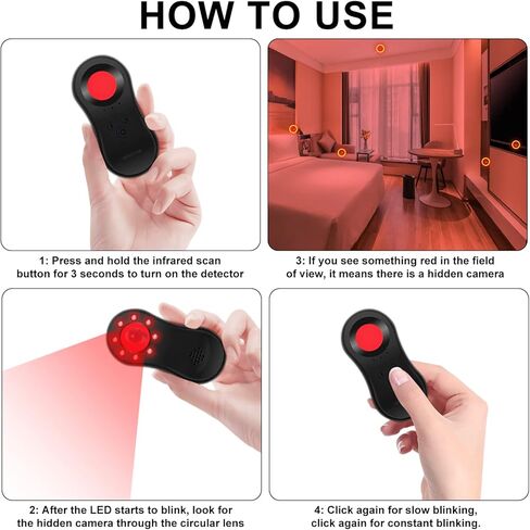 PAKESI Hidden Camera Detector,Pocket Sized Anti Spy Camera Finder Locates Hidden Camera,Chargeable Anti Theft Alarm with LED Flashlights for Home Office Travel -(Mini Black) in Kuwait