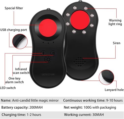 PAKESI Hidden Camera Detector,Pocket Sized Anti Spy Camera Finder Locates Hidden Camera,Chargeable Anti Theft Alarm with LED Flashlights for Home Office Travel -(Mini Black) in Kuwait
