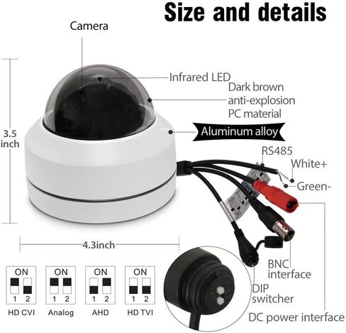 كاميرا LEFTEK التناظرية PTZ خارجية صغيرة RS485 HD 1080P 4X تكبير AHD/TVI/CVI/CVBS كاميرا CCTV بتحكم محوري مع رؤية ليلية 65 قدم IP66 مقاومة للماء ومضادة للانفجار in Kuwait