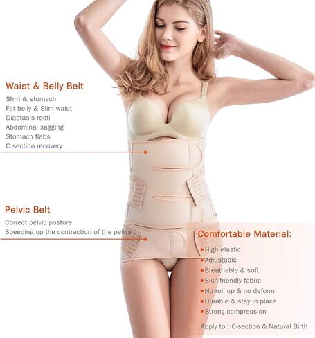 TiRain 2 في 1 بعد الولادة، حزام الخصر والحوض، حزام على شكل حرف C بعد الحمل، دعم الظهر والبطن، حزام التعافي، ملابس داخلية Fajas Postparto (أسود US14-18) in Kuwait