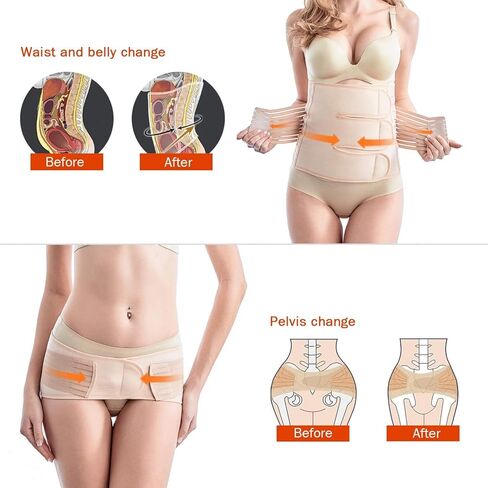 TiRain 2 في 1 بعد الولادة، حزام الخصر والحوض، حزام على شكل حرف C بعد الحمل، دعم الظهر والبطن، حزام التعافي، ملابس داخلية Fajas Postparto (أسود US14-18) in Kuwait