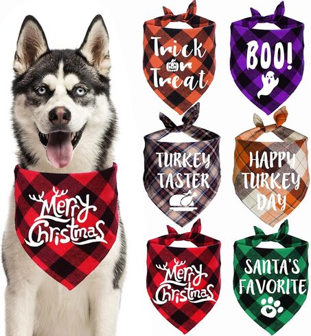 STMK 6 Pack Holiday Dog Bandanas, Halloween Thanksgiving Day Christmas Dog Bandanas for Large Dogs Costumes (Large) in Saudi Arabia