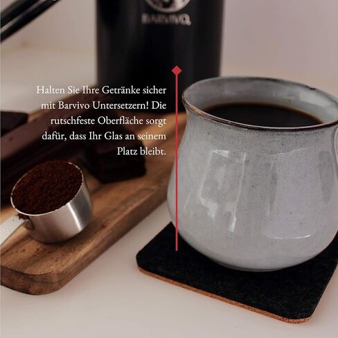 Barvivo Coasters for Drinks Absorbent- 8 Pcs Square Coasters for Coffee Table - Double Sided Felt & Cork Drink Coasters for Tabletop Protection - Suitable for Drinks, Coffee & All Table Types - Brown in Saudi Arabia