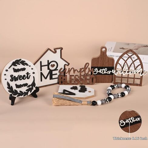 8 Pieces Farmhouse Tiered Tray Decor Set - Wooden Rustic Home Tier Tray Decorative Item for Sweet Home & Kitchen Table Party Decor in Kuwait