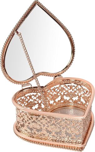 فانيروم صندوق مجوهرات زجاجي عتيق، طبق لعرض خاتم الخطوبة والزفاف، صندوق تذكاري على شكل قلب ذهبي in Kuwait