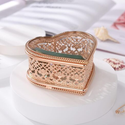 فانيروم صندوق مجوهرات زجاجي عتيق، طبق لعرض خاتم الخطوبة والزفاف، صندوق تذكاري على شكل قلب ذهبي in Kuwait