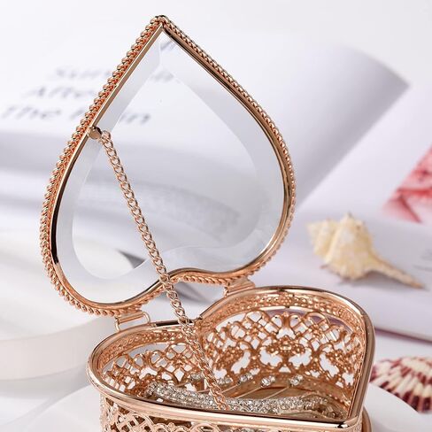 فانيروم صندوق مجوهرات زجاجي عتيق، طبق لعرض خاتم الخطوبة والزفاف، صندوق تذكاري على شكل قلب ذهبي in Kuwait