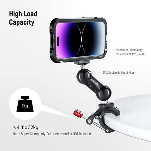 NEEWER Super Clamp with Cold Shoe and 1/4" 3/8" Threaded Holes, Max Load 4.4lb/2kg, Crab Shaped Camera Clamp Mount for Most Photography Accessories, Compatible with SmallRig Magic Arms, Black, ST84 in Kuwait