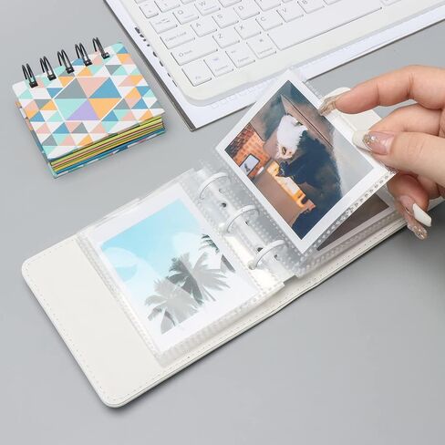 Mini Photo Album, White Photo Card Holder, 3-Ring PU Leather Kpop Photocards, 40 Pockets Photo Film Album for Fujifilm Instax Mini, Polaroid Film, Kpop Photocards (White) in Kuwait