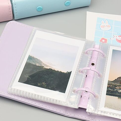 Mini Photo Album, White Photo Card Holder, 3-Ring PU Leather Kpop Photocards, 40 Pockets Photo Film Album for Fujifilm Instax Mini, Polaroid Film, Kpop Photocards (White) in Kuwait