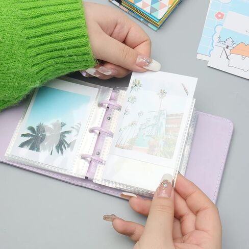 Mini Photo Album, White Photo Card Holder, 3-Ring PU Leather Kpop Photocards, 40 Pockets Photo Film Album for Fujifilm Instax Mini, Polaroid Film, Kpop Photocards (White) in Kuwait