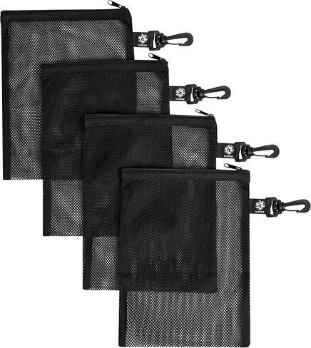 PALTERWEAR Mesh Zipper Bag with Clip - For Camping Outdoor Snorkeling - Set of 4 (Black, 10 x 15 inch) in Kuwait