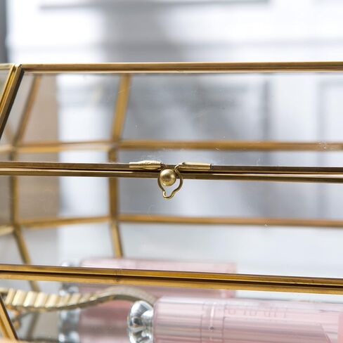 Vellon Gold and Clear Jewelry Trinket Box, Glass Decorative Box, Chic Design Storage for Cosmetic/Bracelet/Necklace/Ring, Idea Gift, Including 26 Glass Panels and 112 Golden Metal Line in Kuwait