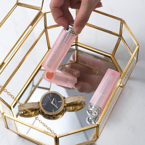 Vellon Gold and Clear Jewelry Trinket Box, Glass Decorative Box, Chic Design Storage for Cosmetic/Bracelet/Necklace/Ring, Idea Gift, Including 26 Glass Panels and 112 Golden Metal Line in Kuwait