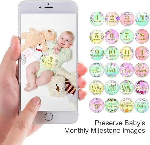 Baby Monthly Milestone Blanket | Floral Monthly Milestone Stickers, Premium Floral Wreath & Headband | Extra Soft Fleece Baby Photo Blankets for Newborn 1-12 Months for Girl and Boy in Saudi Arabia