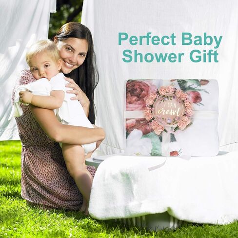 Baby Monthly Milestone Blanket | Floral Monthly Milestone Stickers, Premium Floral Wreath & Headband | Extra Soft Fleece Baby Photo Blankets for Newborn 1-12 Months for Girl and Boy in Saudi Arabia