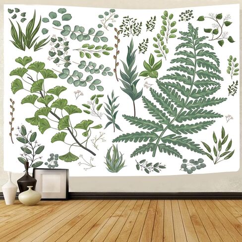 ARBINSON الأعشاب النباتية نسيج الجدار شنقا الطبيعة Wildfloral الربيع الأخضر الأبيض نسيج لغرفة النوم الجمالية النوم غرفة المعيشة ديكور المنزل (59.1 "× 82.7"، الأخضر والأبيض) in Kuwait