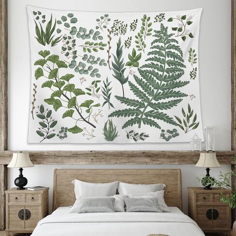 ARBINSON الأعشاب النباتية نسيج الجدار شنقا الطبيعة Wildfloral الربيع الأخضر الأبيض نسيج لغرفة النوم الجمالية النوم غرفة المعيشة ديكور المنزل (59.1 "× 82.7"، الأخضر والأبيض) in Kuwait