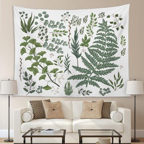 ARBINSON الأعشاب النباتية نسيج الجدار شنقا الطبيعة Wildfloral الربيع الأخضر الأبيض نسيج لغرفة النوم الجمالية النوم غرفة المعيشة ديكور المنزل (59.1 "× 82.7"، الأخضر والأبيض) in Kuwait