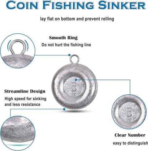 Coin Fishing Sinker Weights Round Flat Fish Weight Sinkers Saltwater for Bottom Fishing 1oz 2oz 3oz 4oz 5oz 6oz 8oz in Saudi Arabia