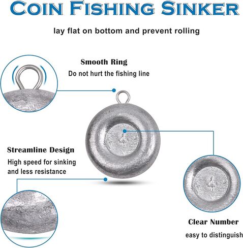 Coin Fishing Sinker Weights Round Flat Fish Weight Sinkers Saltwater for Bottom Fishing 1oz 2oz 3oz 4oz 5oz 6oz 8oz in Saudi Arabia