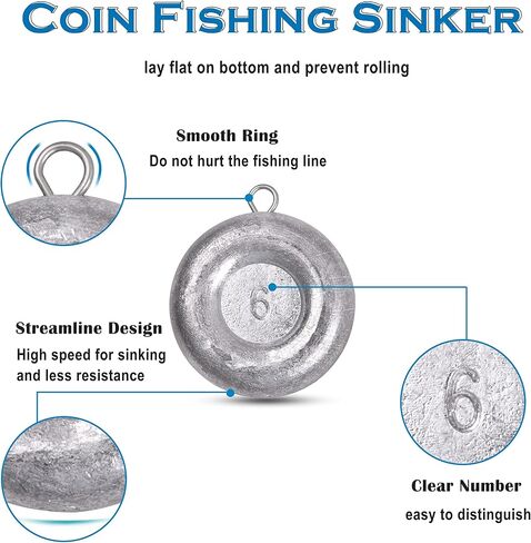 Coin Fishing Sinker Weights Round Flat Fish Weight Sinkers Saltwater for Bottom Fishing 1oz 2oz 3oz 4oz 5oz 6oz 8oz in Saudi Arabia