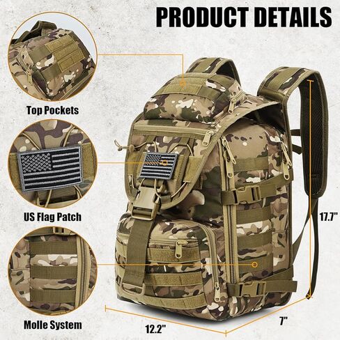 MIYCOO Military Tactical Backpack for Men, Large Waterproof Army Backpack & Assault Pack, Molle Bag 3 Day Bug Out Bag, Hiking & Hunting Rucksack, Police Backpack - 40L Camo Forest in Kuwait