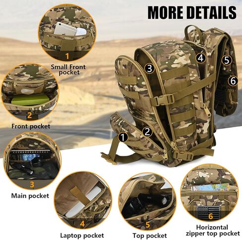 MIYCOO Military Tactical Backpack for Men, Large Waterproof Army Backpack & Assault Pack, Molle Bag 3 Day Bug Out Bag, Hiking & Hunting Rucksack, Police Backpack - 40L Camo Forest in Kuwait