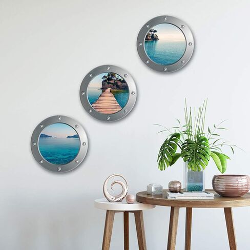 ملصق حائط BESPORTBLE جداري منظر الشاطئ، ملصق حائط ثلاثي الأبعاد قابل للإزالة على نافذة شاطئ البحر، ديكور فني للمنزل لغرفة النوم والحمام والحضانة وغسالة ستيكر in Kuwait