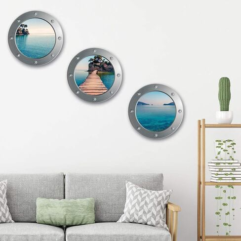 ملصق حائط BESPORTBLE جداري منظر الشاطئ، ملصق حائط ثلاثي الأبعاد قابل للإزالة على نافذة شاطئ البحر، ديكور فني للمنزل لغرفة النوم والحمام والحضانة وغسالة ستيكر in Kuwait
