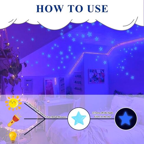 ملصقات تتوهج في الظلام - 633 قطعة من الملصقات ذاتية اللصق على شكل نجمة، ملصقات فلورسنت ثلاثية الأبعاد لغرفة نوم الأطفال وغرفة المعيشة لتزيين المنزل باللون البرتقالي in Kuwait