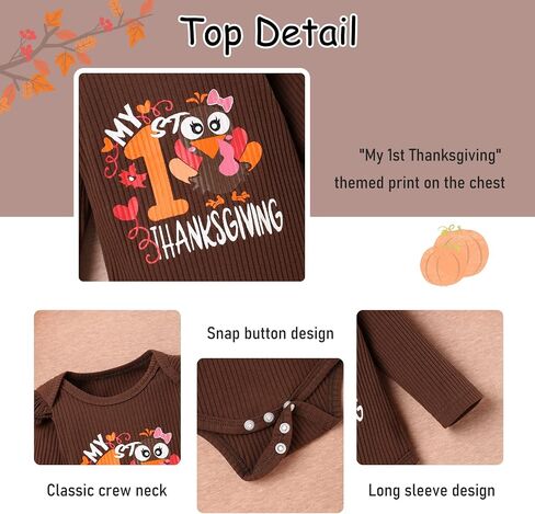 Crazyme Newborn Baby Girl Clothes My First Thanksgiving Outfits Toddler Girl Long Sleeve Ruffle Romper Pants Set in Saudi Arabia