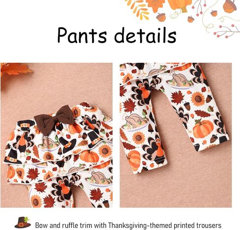 Crazyme Newborn Baby Girl Clothes My First Thanksgiving Outfits Toddler Girl Long Sleeve Ruffle Romper Pants Set in Saudi Arabia
