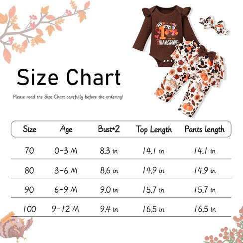 Crazyme Newborn Baby Girl Clothes My First Thanksgiving Outfits Toddler Girl Long Sleeve Ruffle Romper Pants Set in Saudi Arabia