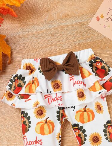 Crazyme Newborn Baby Girl Clothes My First Thanksgiving Outfits Toddler Girl Long Sleeve Ruffle Romper Pants Set in Saudi Arabia