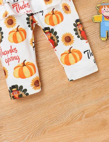 Crazyme Newborn Baby Girl Clothes My First Thanksgiving Outfits Toddler Girl Long Sleeve Ruffle Romper Pants Set in Saudi Arabia