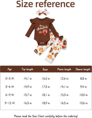 Crazyme Newborn Baby Girl Clothes My First Thanksgiving Outfits Toddler Girl Long Sleeve Ruffle Romper Pants Set in Saudi Arabia