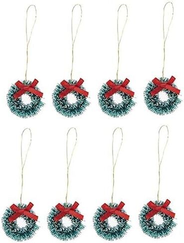 Mini Holiday Wreath -Tiny Sisal Wreath Accented with White Faux Snow & Red Bow -Crafts and Dolls - 1 Inch - Set of 8 in Saudi Arabia