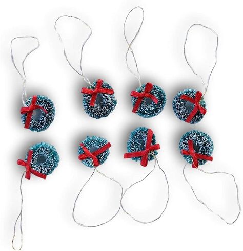 Mini Holiday Wreath -Tiny Sisal Wreath Accented with White Faux Snow & Red Bow -Crafts and Dolls - 1 Inch - Set of 8 in Saudi Arabia