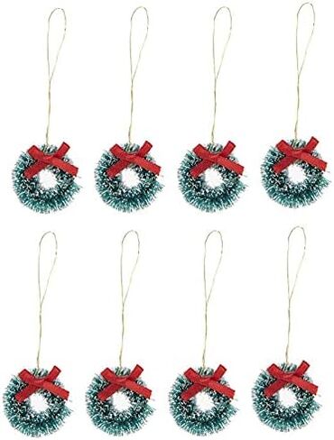Mini Holiday Wreath -Tiny Sisal Wreath Accented with White Faux Snow & Red Bow -Crafts and Dolls - 1 Inch - Set of 8 in Saudi Arabia