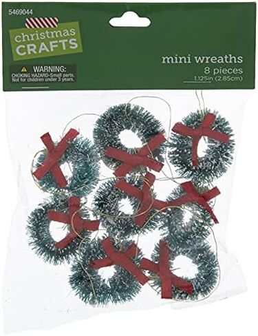 Mini Holiday Wreath -Tiny Sisal Wreath Accented with White Faux Snow & Red Bow -Crafts and Dolls - 1 Inch - Set of 8 in Saudi Arabia
