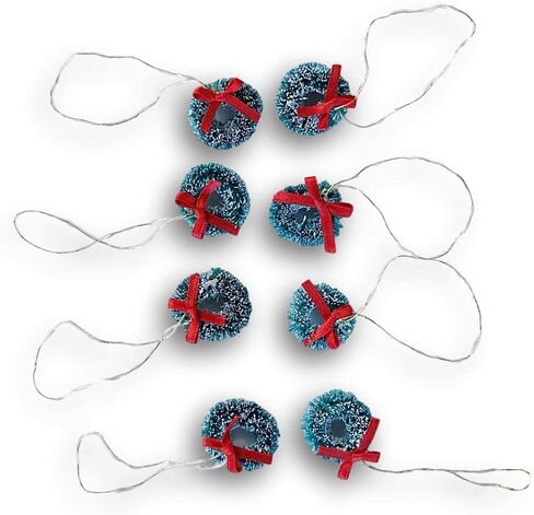 Mini Holiday Wreath -Tiny Sisal Wreath Accented with White Faux Snow & Red Bow -Crafts and Dolls - 1 Inch - Set of 8 in Saudi Arabia