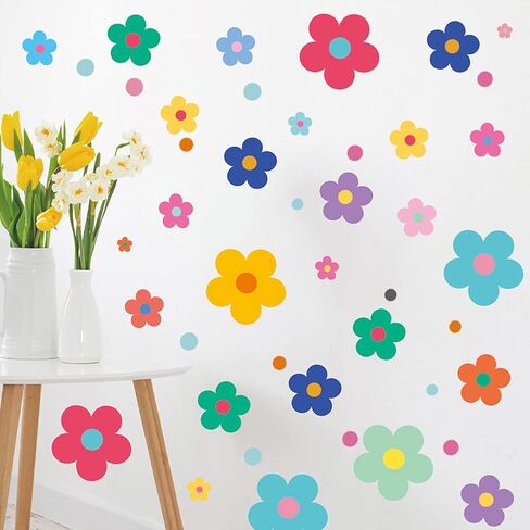 48 Pieces Flower Wall Decals, Vinyl Peel and Stick Boho Colorful Flowers Wall Stickers for Kids Playroom Bedroom Living Room Nursery Wall Decor in Kuwait