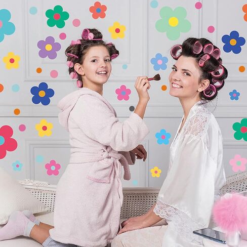 48 Pieces Flower Wall Decals, Vinyl Peel and Stick Boho Colorful Flowers Wall Stickers for Kids Playroom Bedroom Living Room Nursery Wall Decor in Kuwait