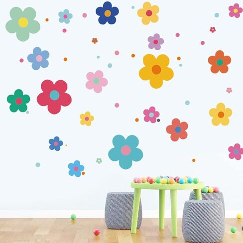 48 Pieces Flower Wall Decals, Vinyl Peel and Stick Boho Colorful Flowers Wall Stickers for Kids Playroom Bedroom Living Room Nursery Wall Decor in Kuwait