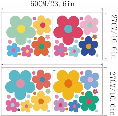 48 Pieces Flower Wall Decals, Vinyl Peel and Stick Boho Colorful Flowers Wall Stickers for Kids Playroom Bedroom Living Room Nursery Wall Decor in Kuwait