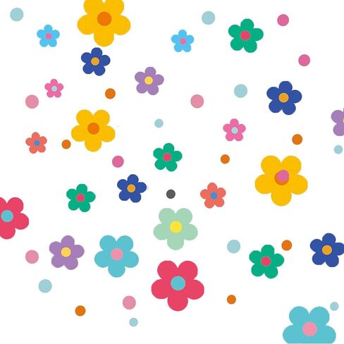 48 Pieces Flower Wall Decals, Vinyl Peel and Stick Boho Colorful Flowers Wall Stickers for Kids Playroom Bedroom Living Room Nursery Wall Decor in Kuwait